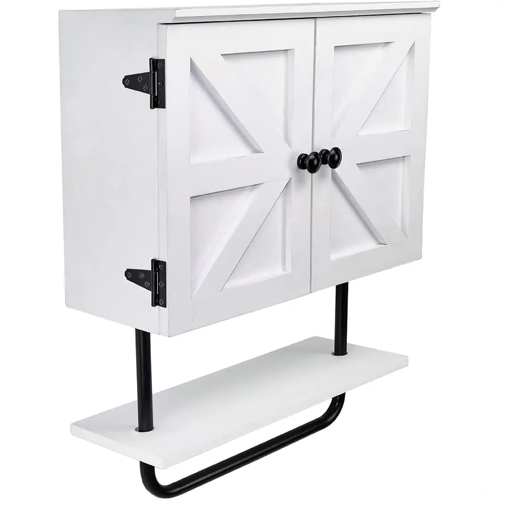 

17X21” Barndoor Bathroom Wall Cabinet, Space Saver Storage Cabinet Kitchen Medicine Cabinet With Adjustable Shelf And Towel