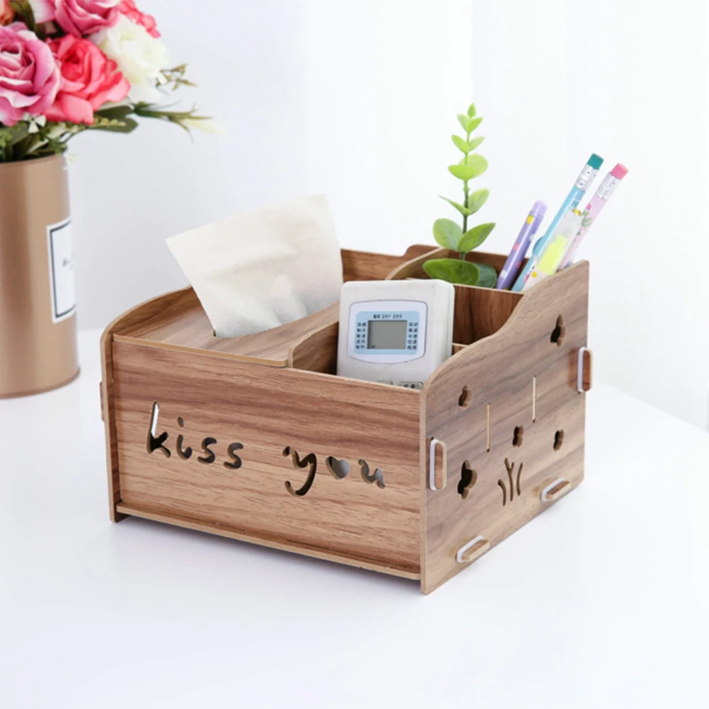 

Wooden Multi-Functional Desktop Organizer Natural Wood Color For Home Office Kitchen Bathroom Living Room Organizer Paper Home
