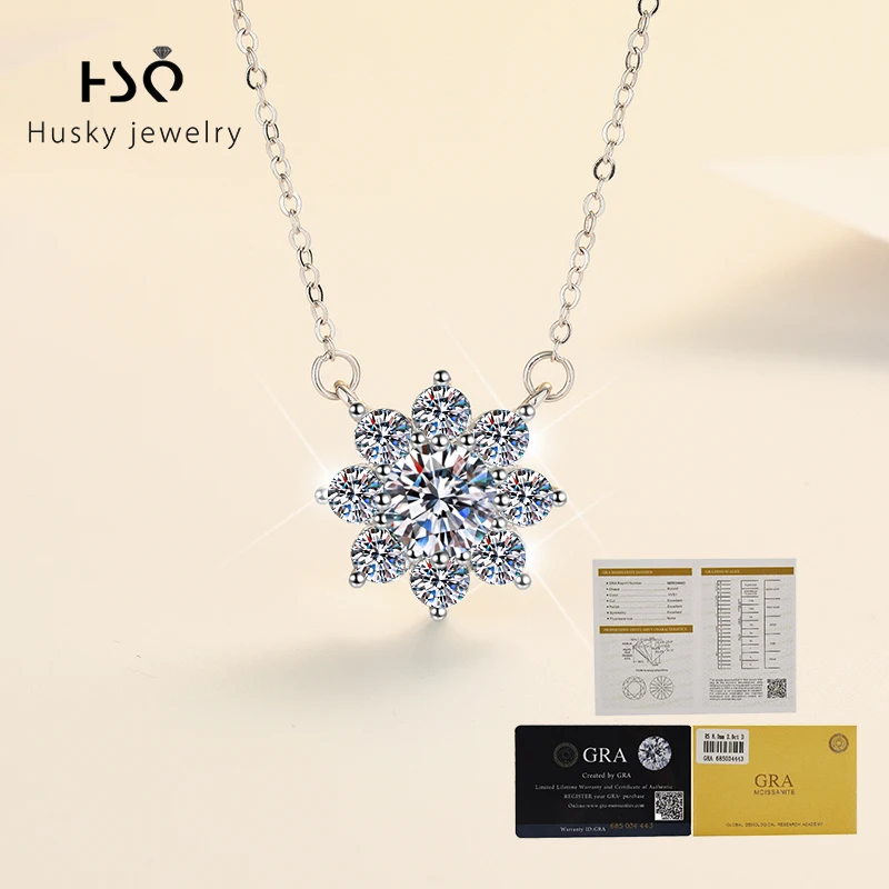 Husky Jewelry 925 Silver Sterling 1Ct Diamond Sunflower Pendants Moissanite Necklace With GRA For Women Ladies