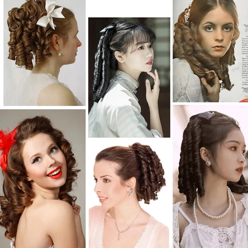 Long Curly Synthetic Wig Clip in Extension, Princess Style Roman Ponytail with Bow, Cosplay Daily Party Hairpiece, Anime Fashion