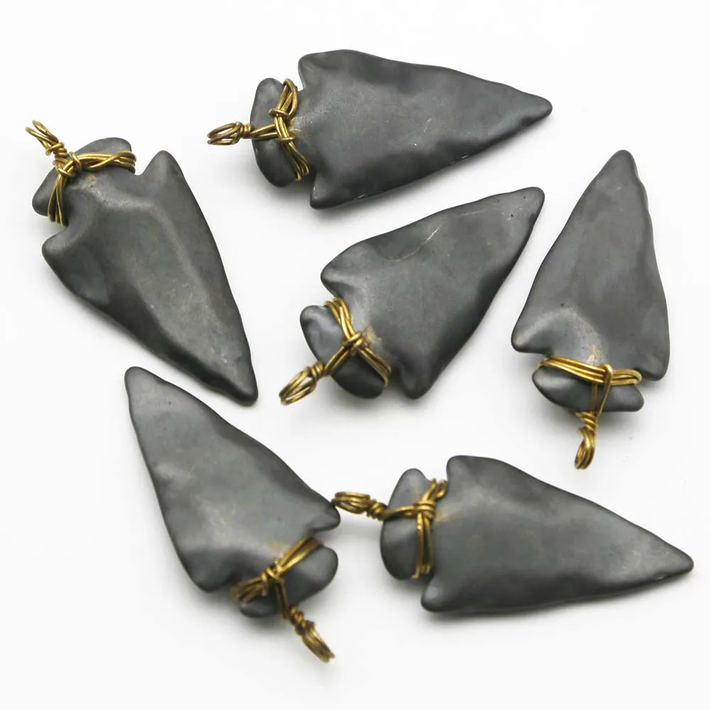 Natural Black Gallstone Hematite Arrow Shaped Hand Woven Necklace Pendant Fashion Charm Jewelry Accessories Gift Wholesale 10Pcs