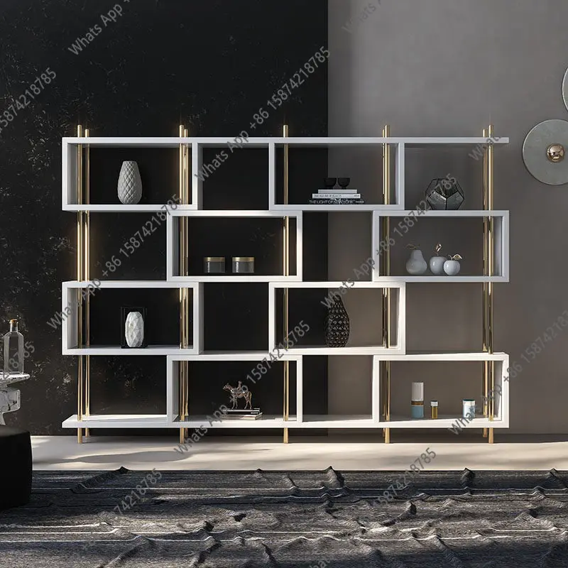 

Light luxury stainless steel rack wrought iron metal creative custom living room storage rack office bookshelf floor