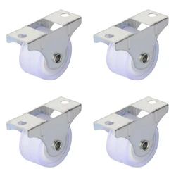 4Pcs White Rail Fixed Casters Small One-Way Wheel 1 Inch Strong Plastic Furniture Casters Mute Silencing Trolley Pulley Hardware