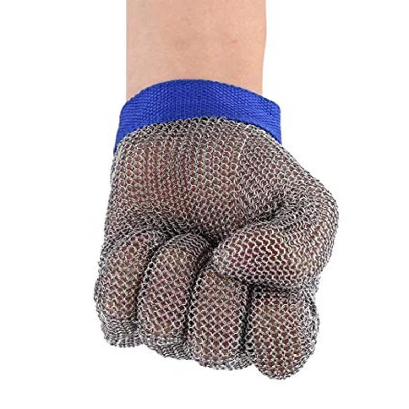 Imagem -02 - Luva de Malha de Cortar Resistente Chain Mail Protective Luva Anti-corte para Cozinha Açougueiro Cinto de Plástico Aço Inoxidável