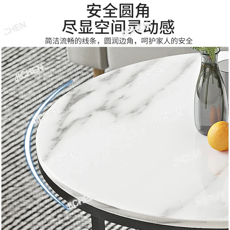 

TZY Coffee Table Modern Living Room Household Small Apartment With Simple Size Round Imitation Marble Tea Table