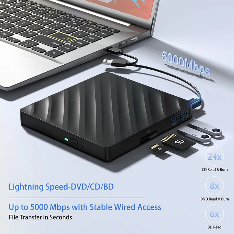 External Blu ray Drive USB3.0 Type-C BD-Combo CD DVD Reader Player Optical Drive for Laptop PC Windows Mac