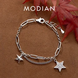 Modian Fashion 925 Sterling Silver Lovely Stars Retro Charm Bracelet Fit Women Hip Hop Style Bracelet Fine Jewelry 2020 Design