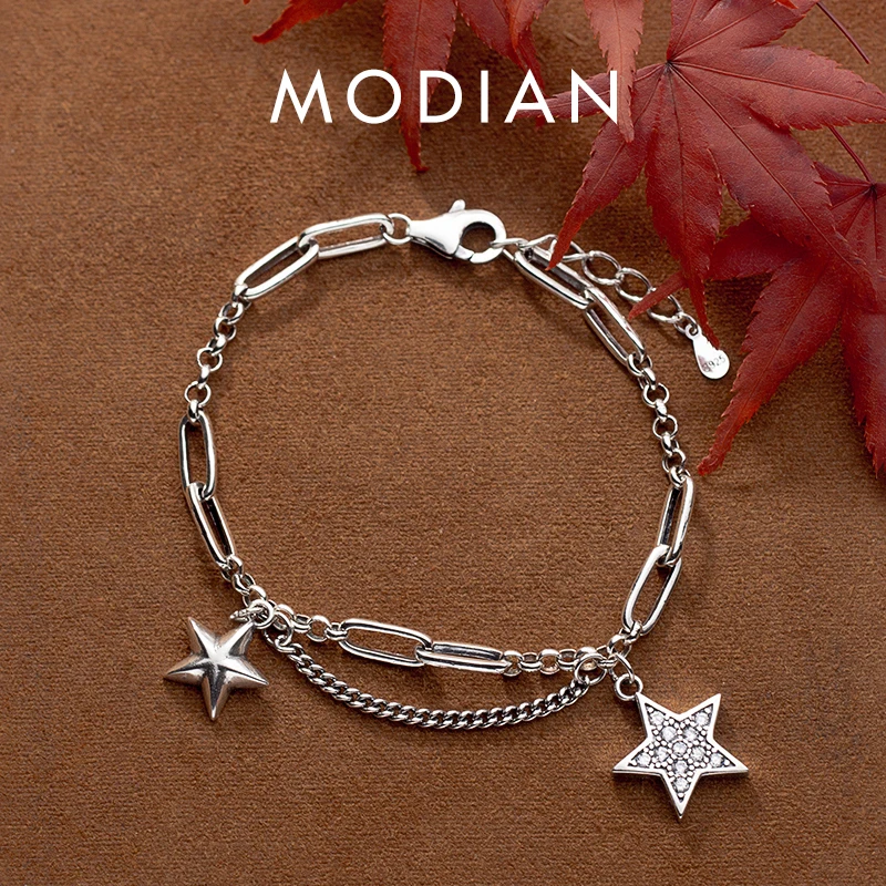 Modian Fashion 925 Sterling Silver Lovely Stars Retro Charm Bracelet Fit Women Hip Hop Style Bracelet Fine Jewelry 2020 Design