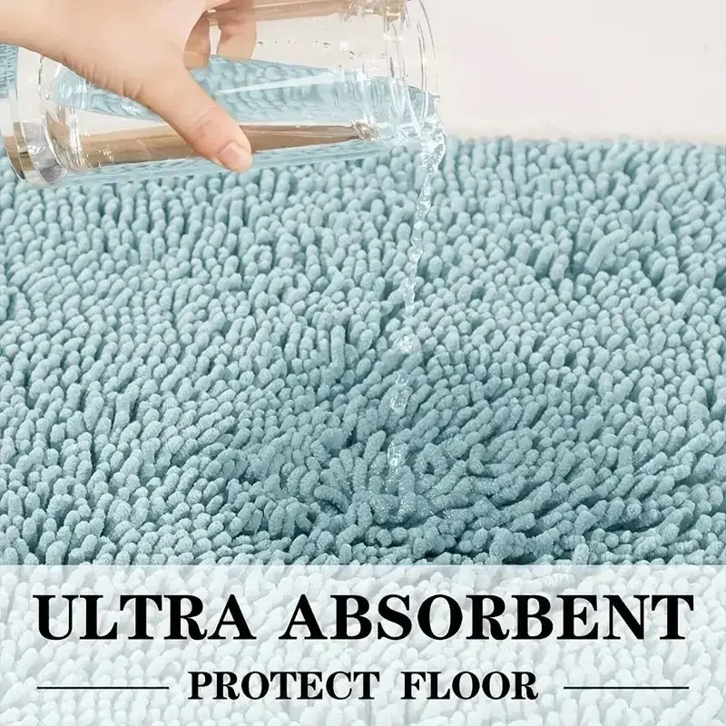 1pc 40*60cm Blue Soft and Absorbent Chenille Bath Rug - Non-Slip and Quick Dry Shower Carpet for Home Bathroom -Machine Washable