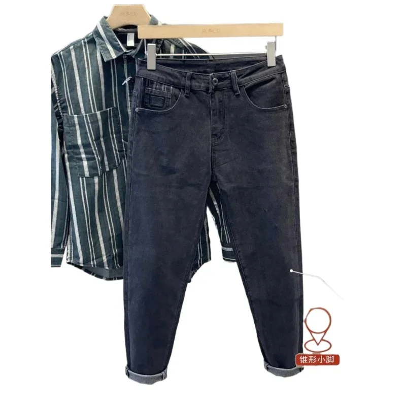 

Pop Spring Autumn Korean Reviews Many Men's Clothes Brand Clothing Fashion Slim Stretch Wear-Resistant Jeans Black Grey Work