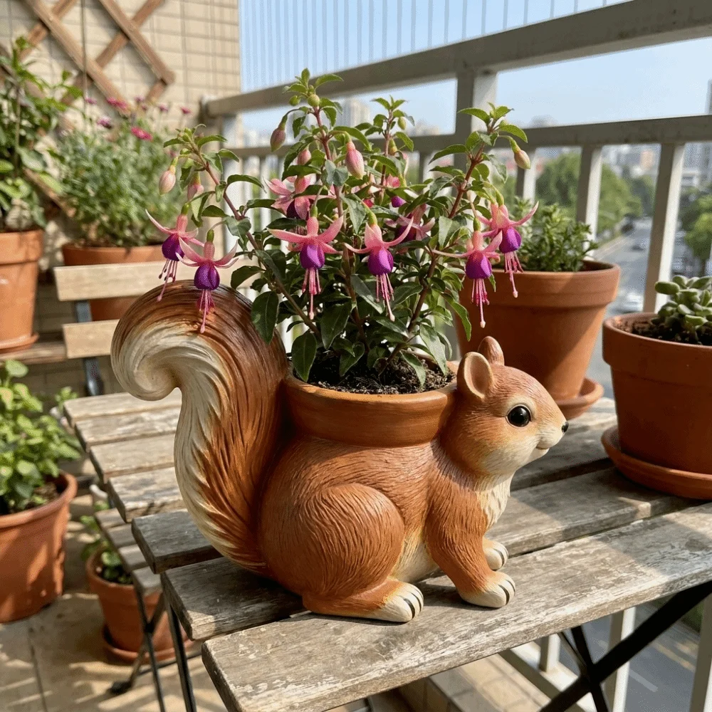 Unique Resin Squirrel Succulent Flowerpot Handmade Squirrel Ornament Desktop Storage Box Cute Pen