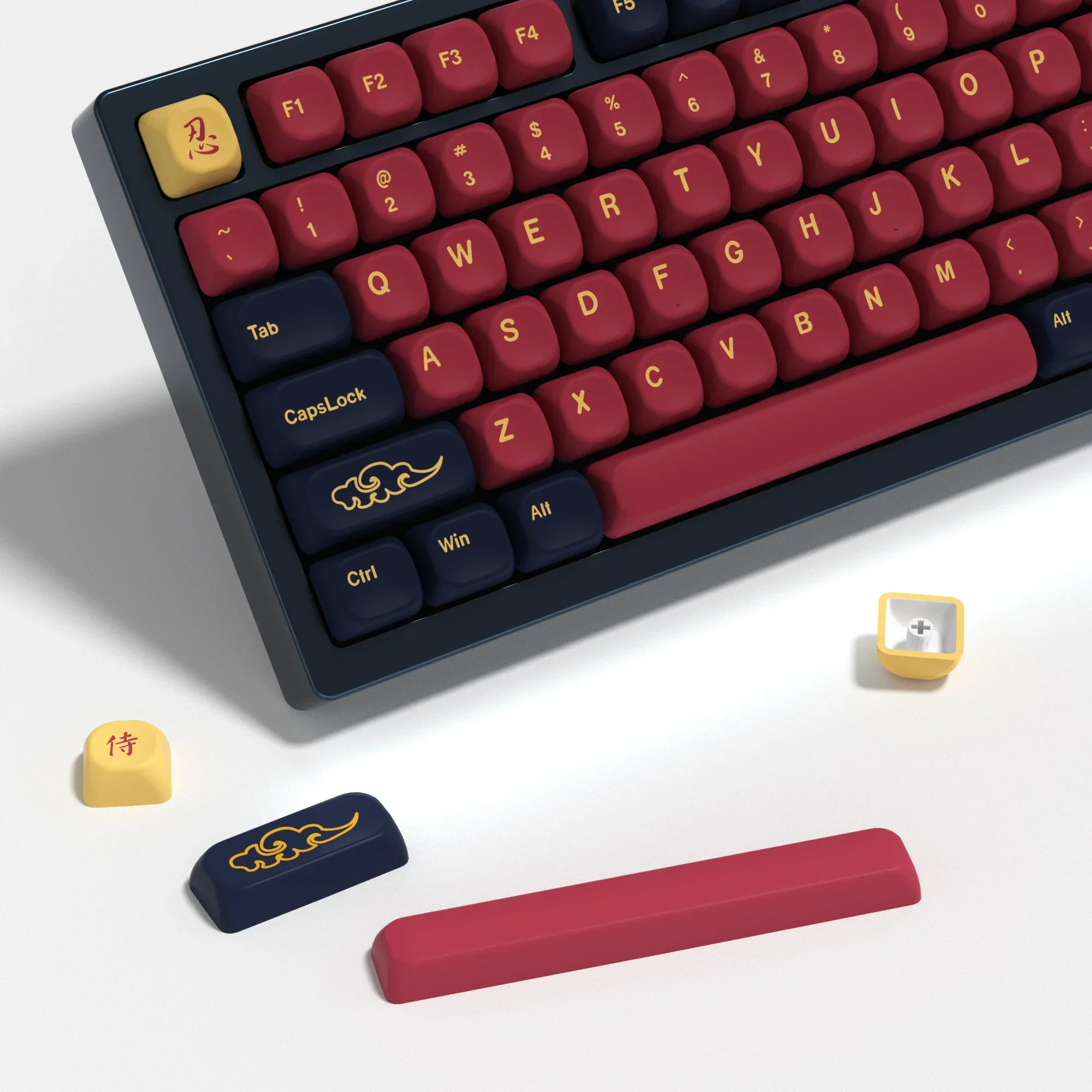 KBDiy 131 Keys Caps PBT Keycap Red Samurai Keycaps Mechanical Keyboard Custom KOA Profile 7U ISO for 60/61/68/84/87/100/104/108