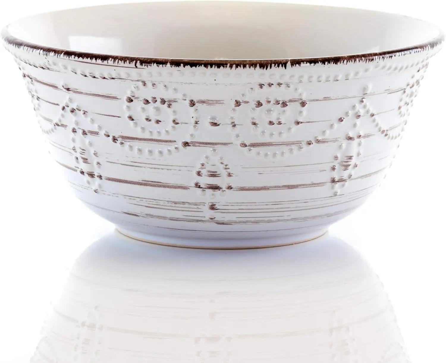 طقم أواني طعام مستديرة من الخزف الحجري المنقوش مكون من 16 قطعة من البتولا الريفي باللون الأبيض مع لمسات بنية