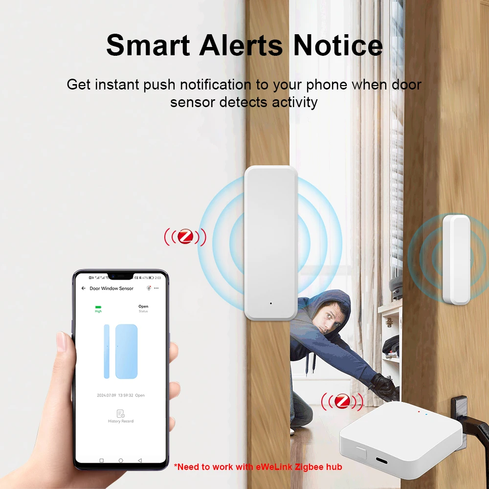 aplikacja eWeLink ZigBee inteligentny czujnik okna drzwi ochrona bezpieczeństwa czujnik otwarcia i zamknięcia drzwi współpracuje z Alexa Google Alice