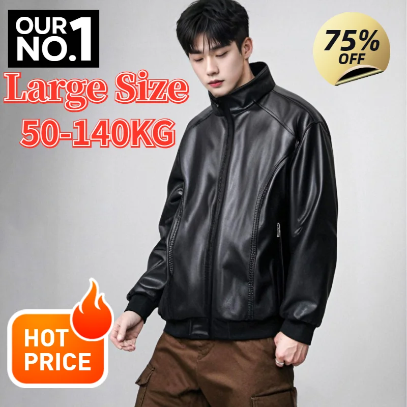 (50-142KG) Abrigo de cuero de talla grande Chaqueta de cuero Chaqueta de cuero de motocicleta informal Chaqueta de invierno 3XL 4XL 5XL 6XL 8XL