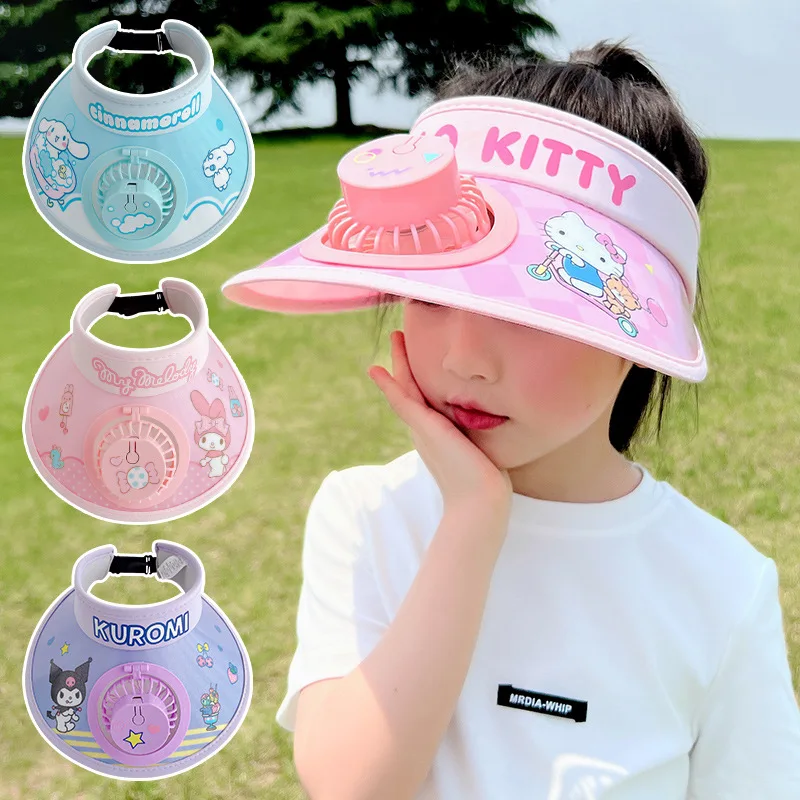 

Sanrio Kuromi Cartoon New sun protection fan hat little girl summer outdoor with fan hat children sun hat Anime Kawaii Hot Sell
