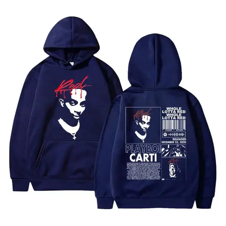 Playboi Carti Hoodie Red Album Graphic Sweatshirt Mens Womens Hip Hop Vintage Oversized Hoodies Streetwear