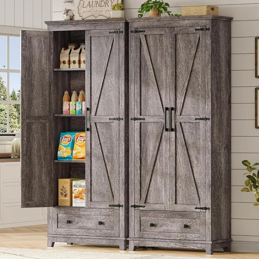 2 Pcs Farmhouse Kitchen Pantry Cabinet, 72