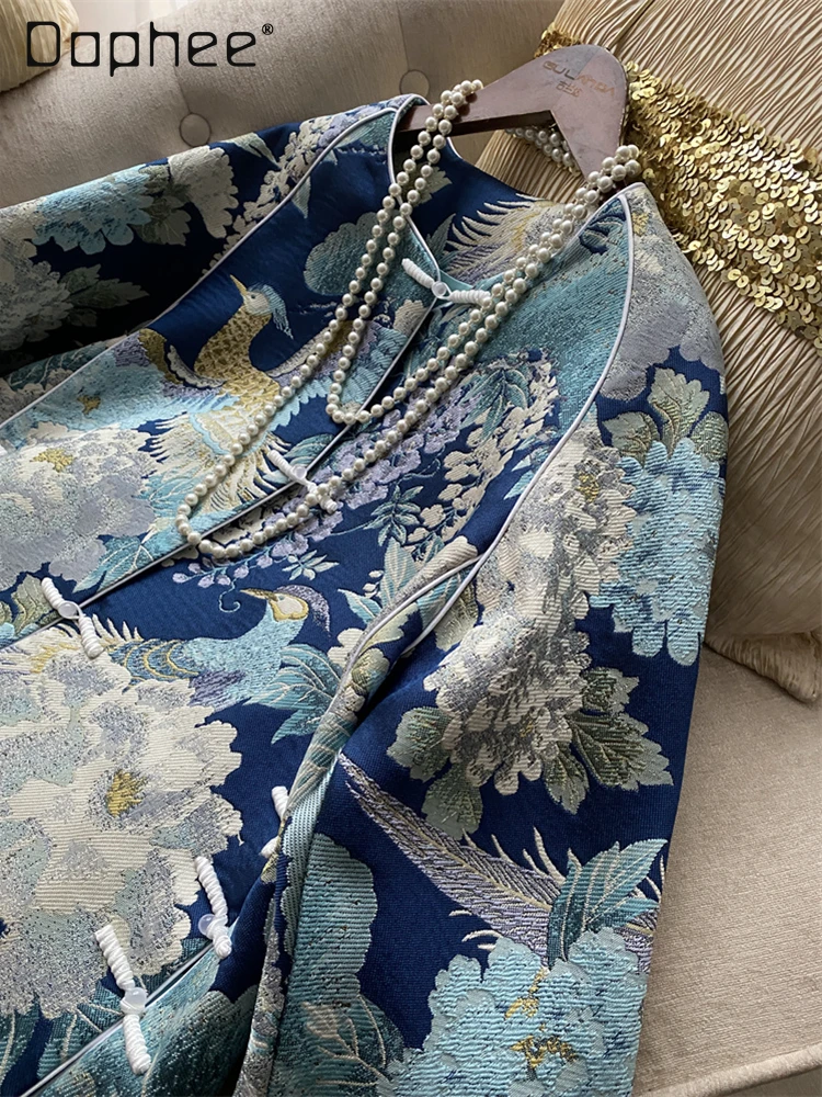 High-end Heavy Industry Jacquard Elegant Temperament New Chinese Coat Exquisite Retro Flower Embroidery Long Sleeve Coats Spring