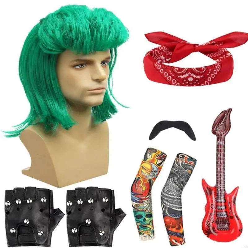 270D gwiazda muzyki akcesoria do kostiumów dla mężczyzn Kid sztuczne brody peruki okulary rękawy naramienne gitara