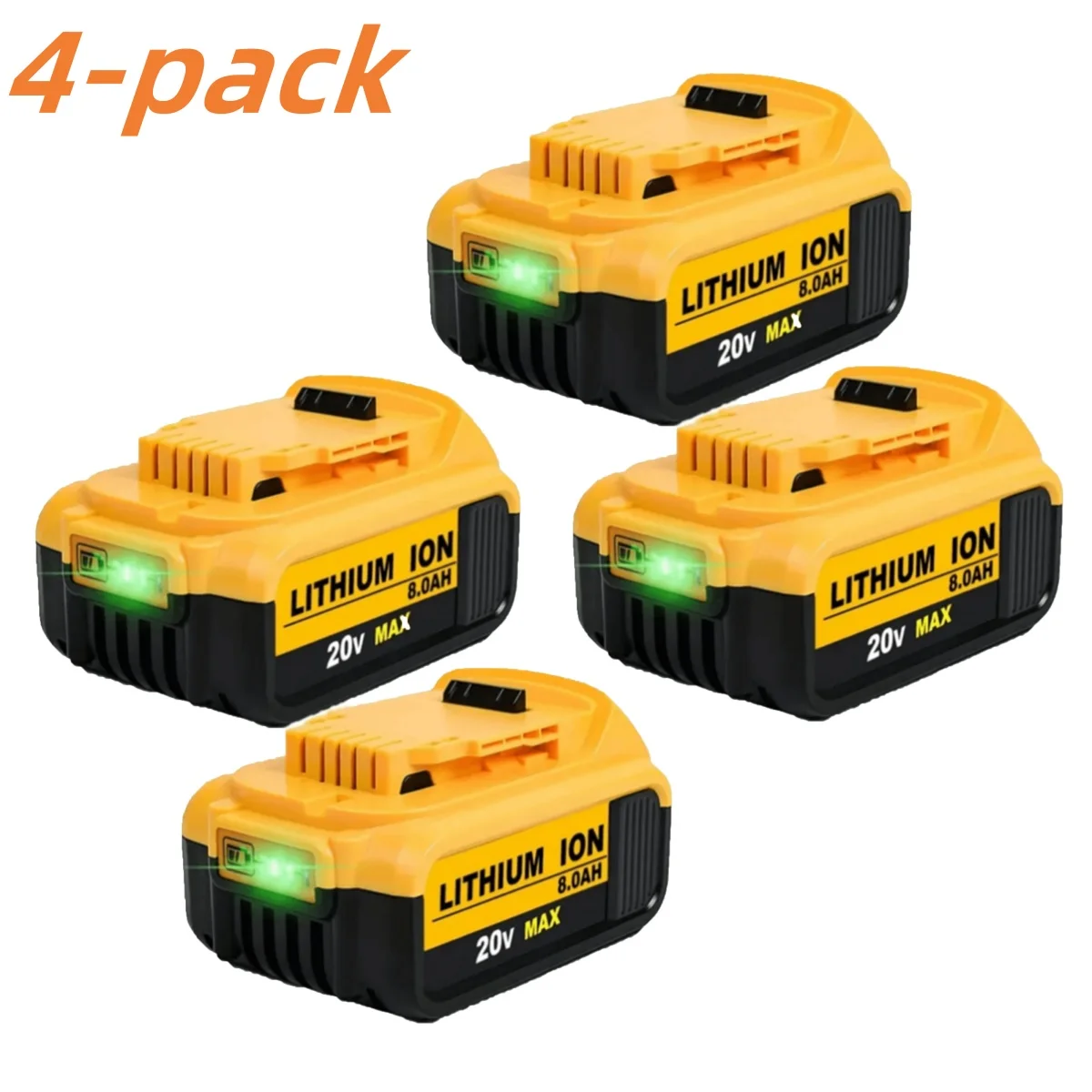 4PACK 20V 8.0Ah Replacement Battery Compatible For Dewalt 20V MAX Battery DCB200 DCB204 DCB206 DCB206-2 DCB201 DCB203 DCB181 DCB