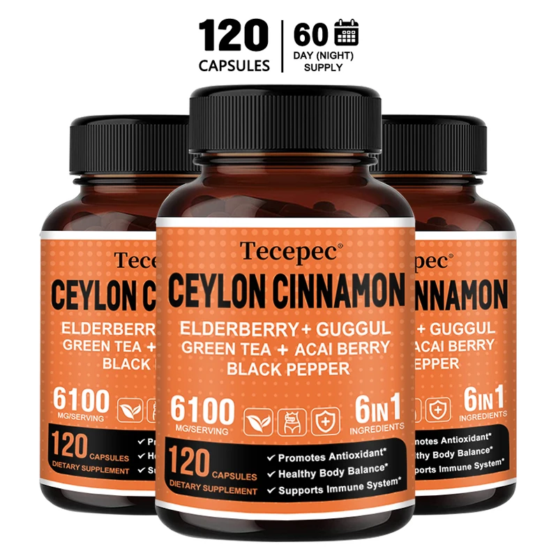 

Ceylon Cinnamon Capsules, Energy Supplement with Black Pepper, Heart Health & Metabolism Support for Men and Women, Non-GMO