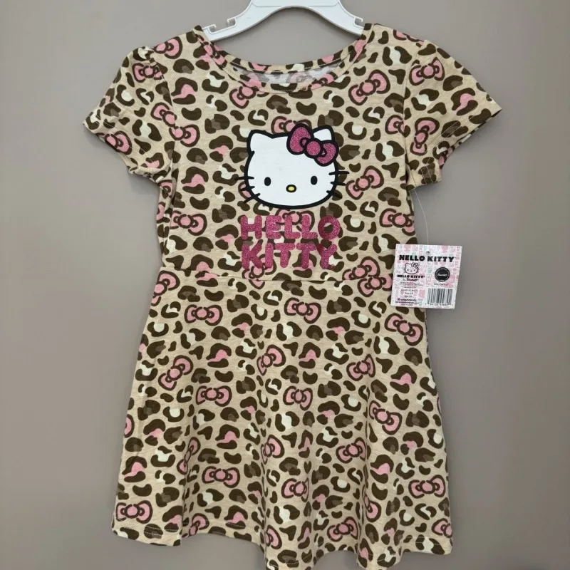 

Summer Hello Kitty Anime Kawaii Sanrio Short Sleeve Shirt Skirt Cute Cartoon Cotton Princess Print Dress Clothes Gifts