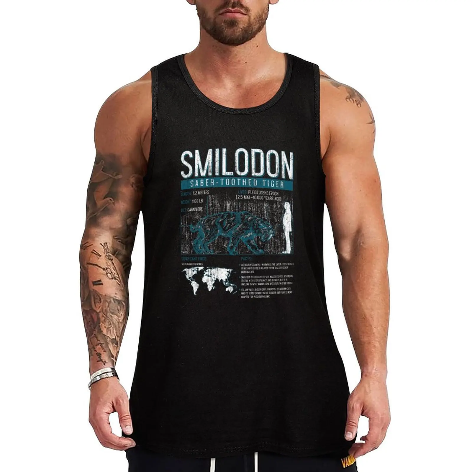 Smilodon - Saber-Toothed Tiger Dinosaur Science Facts Tank Top bodybuilding man T-shirts men Top summer male top