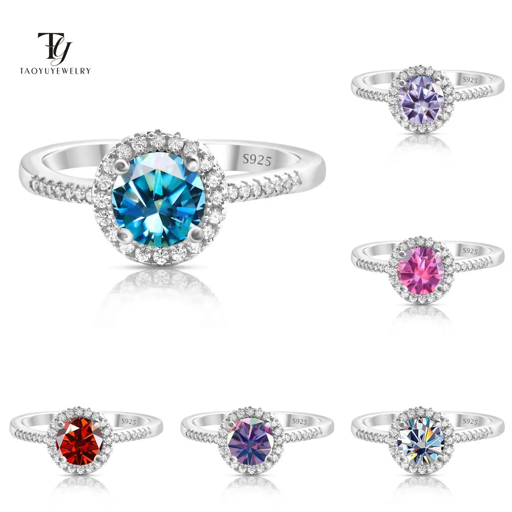 TY 1 Carat Maussanite Women's Fashion Ring 100% 925 Sterling Silver Female Finger Wedding Activities Daily Holiday Fine Jewelry
