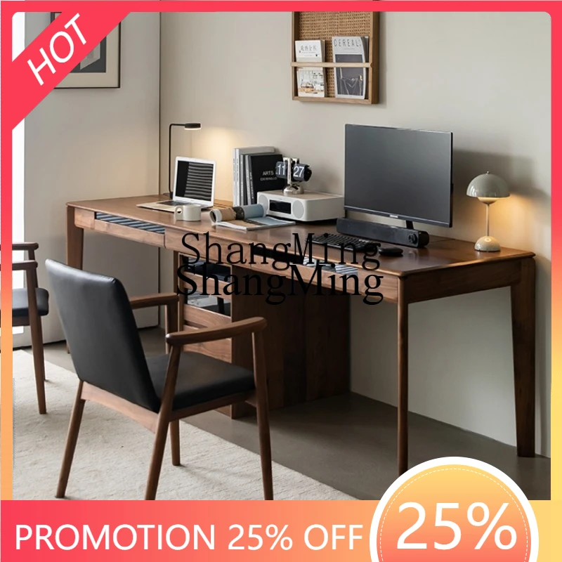 

ZYY Modern Light Luxury Home Black Walnut Double Learning to Write Against the Wall Computer Office Desk