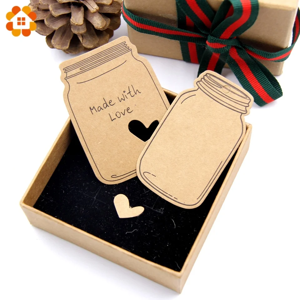 50PCS Bottle Paper Tags with Rope Paper Card Tag Labels Handmade with Love DIY Crafts Christmas/Wedding Party Favors Gift Tags