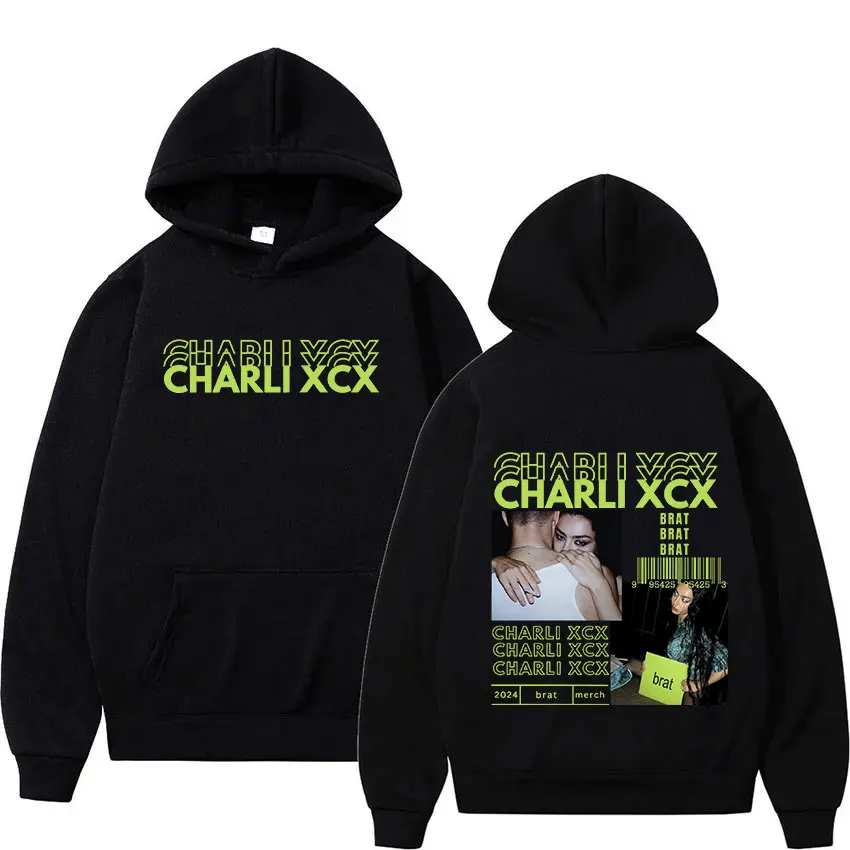 Charli XCX Brat 2024 Tour Album Print Hoodie Men Women Vintage Fashion Pullover Sweatshirt Hip Hop Oversized Hoodies Streetwear