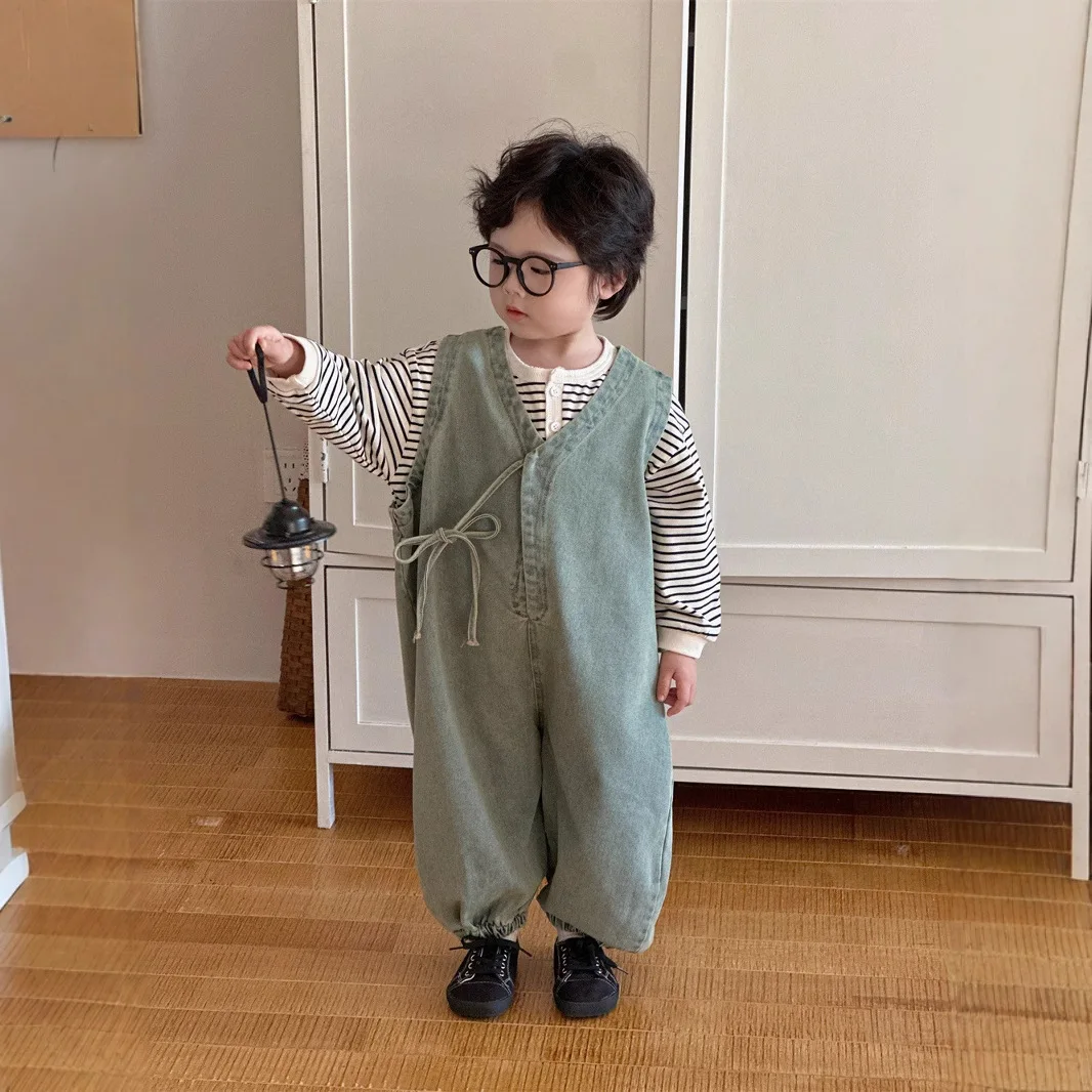 Boys and Girls Spring and Autumn Denim Jumpsuit Boys Baby Suspender Pant Workwear Girls Stylish Children Clothing 110-140cm