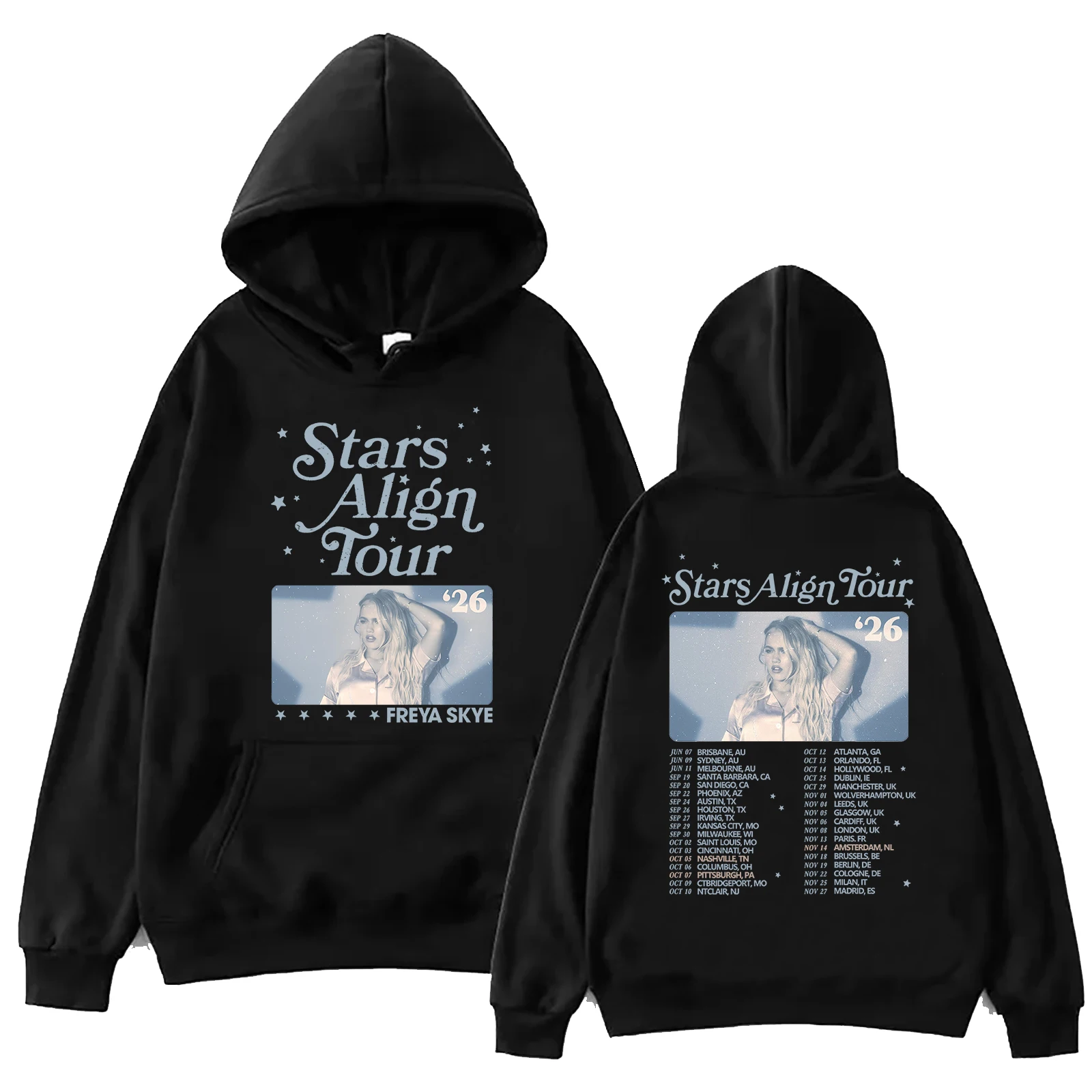 Sudadera con capucha Freya Skye Stars Align Tour 2026 para hombre y mujer, sudadera con capucha de manga larga Harajuku Freya Skye para fanáticos de la música, regalo