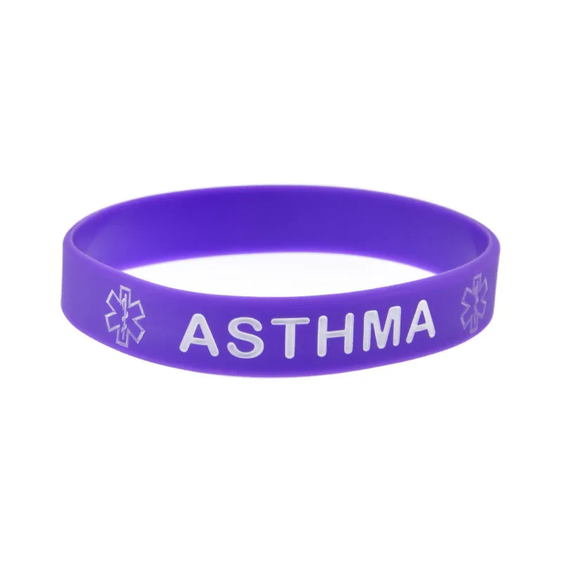 ASTHMA Medical Alert ID Silicone Bracelets Unisex Wristband Adult Size 6 Pcs