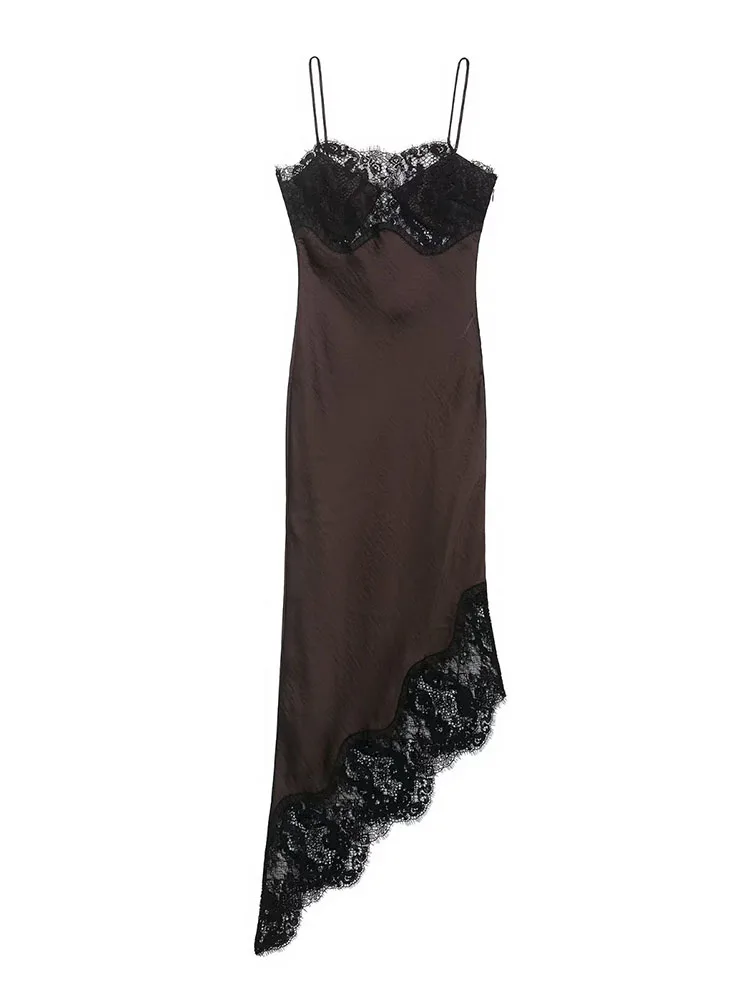 HH Abito da donna senza maniche in raso di pizzo asimmetrico versatile di nuova moda femminile elegante abito da festa con cerniera sexy senza schienale