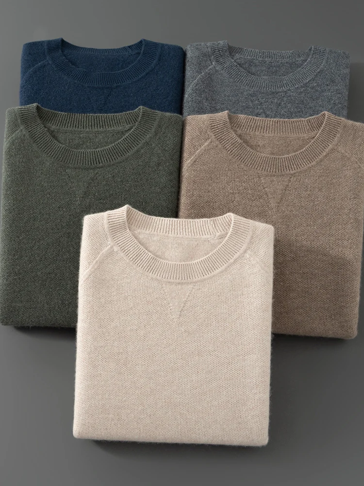 New Men 100% Cashmere Sweater Autumn Winter Basic O-neck Long Sleeve Pullover Cashmere Knitwear Smart Casual Thick Clothing Tops