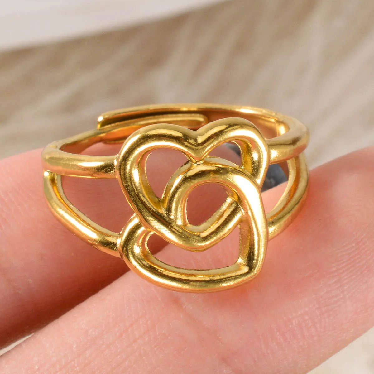 

Heart-to-heart Lock Stainless Steel Ring Couple Ring Fashion 18k Gold-plated Adjustable Ring For Girlfriends Boyfriends Gifts