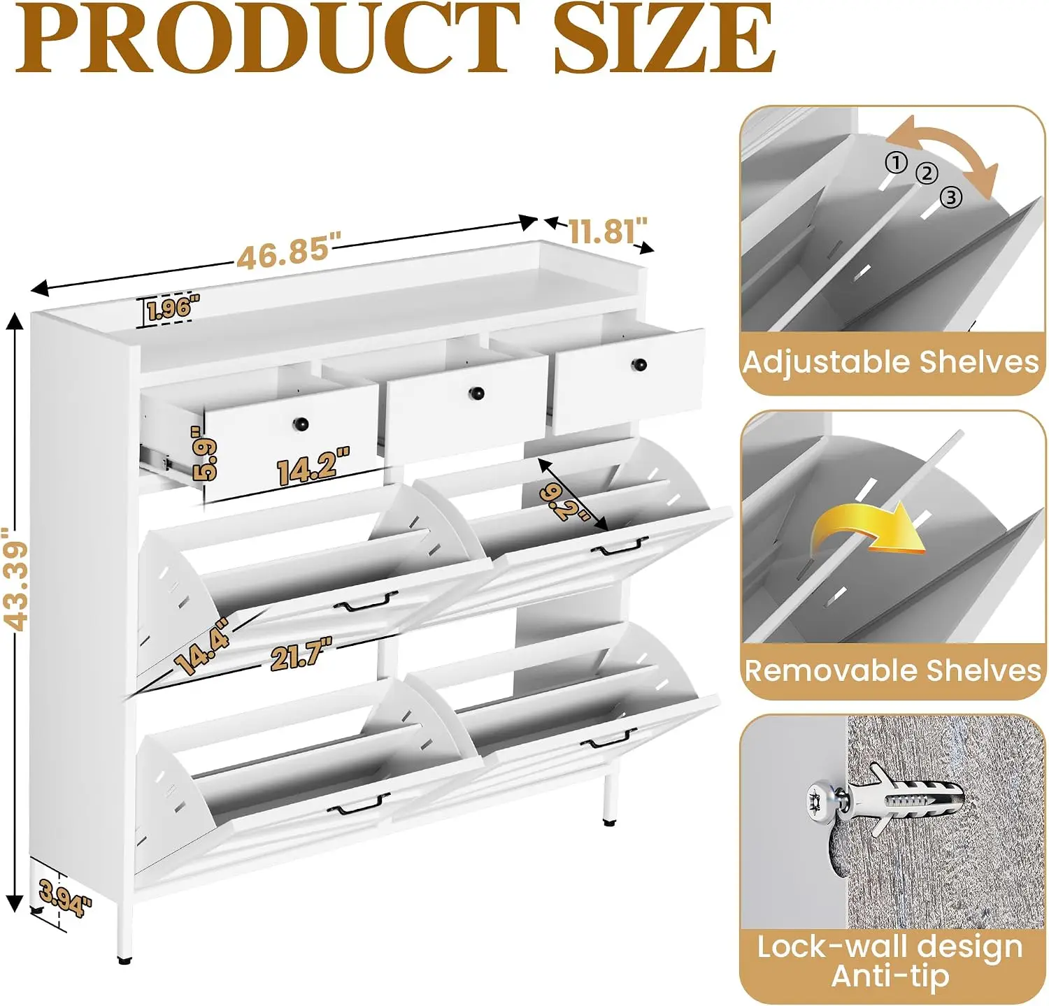 Metal Shoe Storage Cabinet With Four Flip Drawers Three Top Drawers Hidden Slim Shoe Organizer Rack Freestanding Steel Entrance Shoe Cabinet With Legs For Entryway Hallway White