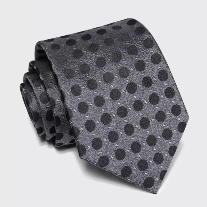 High Quality 100% Silk Fashionable Dark Gray Polka dot Silk Tie For Men's Formal Business Banquet 8cm Wide Hand Knotted Necktie