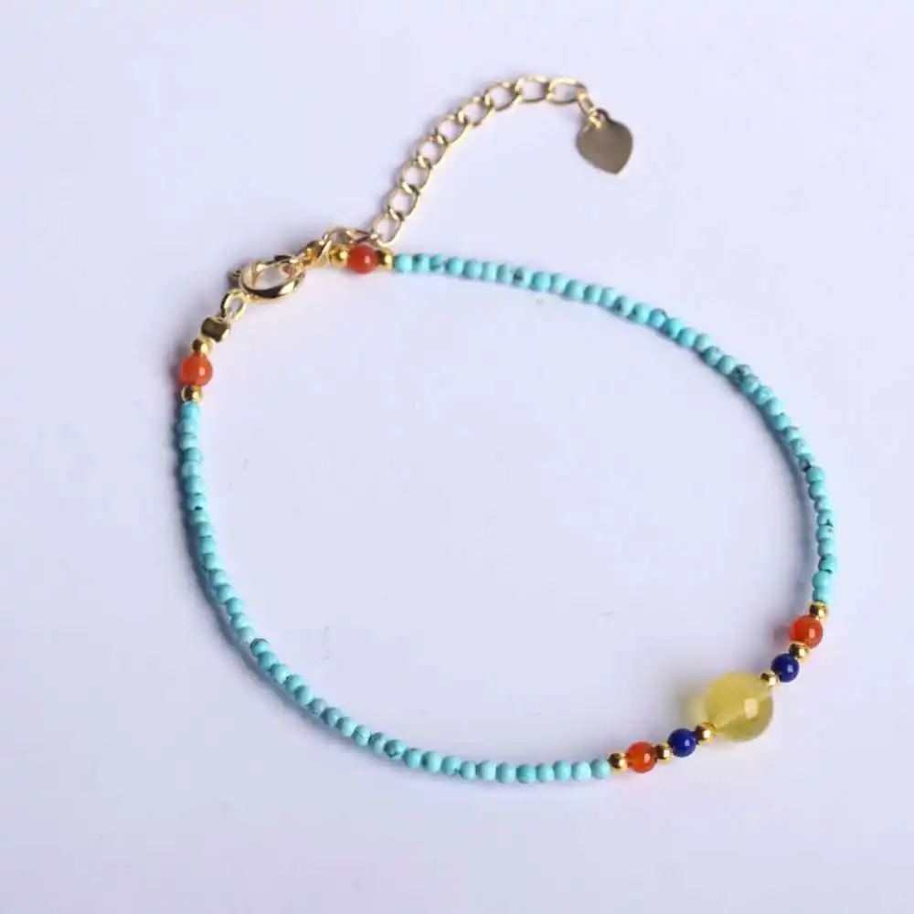 

4MM Natural Turquoise Lapis lazuli Baltic Amber Bracelet Bless spread Men's Wrist Seven Chakras Diy Calming Prayer