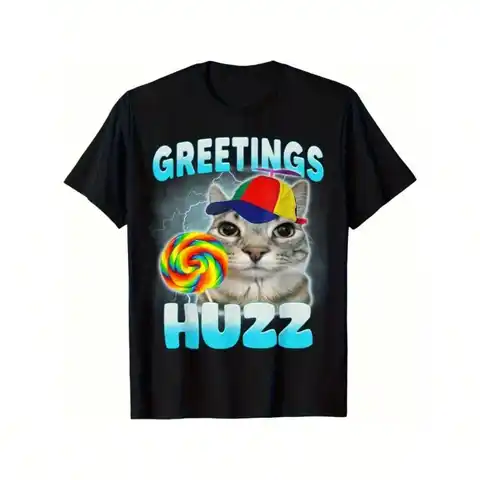 T-shirt divertente gatto meme morbido cotone traspirante saluti Huzz divertente gatto meme t-shirt girocollo per uomo donna