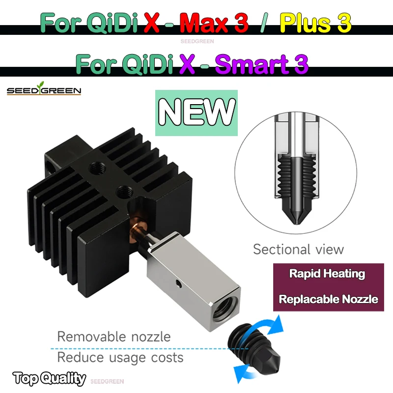

Hotend для Qidi X plus 3/X max 3, обновленная hotend для qidi x smart 3, hotend с насадкой из закаленной/латуни/меди толщиной 0,4 мм