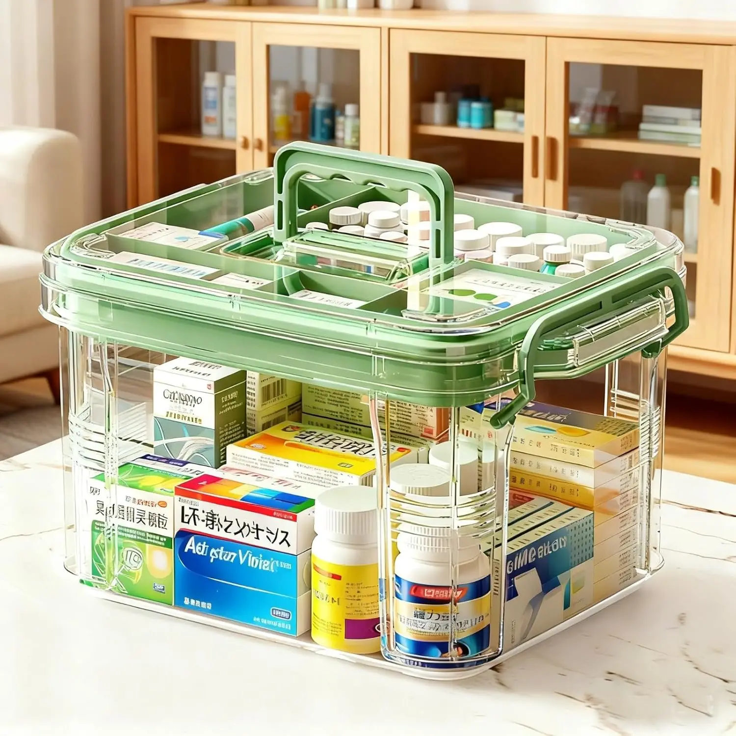 Large Home First-Aid Kit, Perfect for Storing Emergency Medicines, Portable Medical Box with Handle