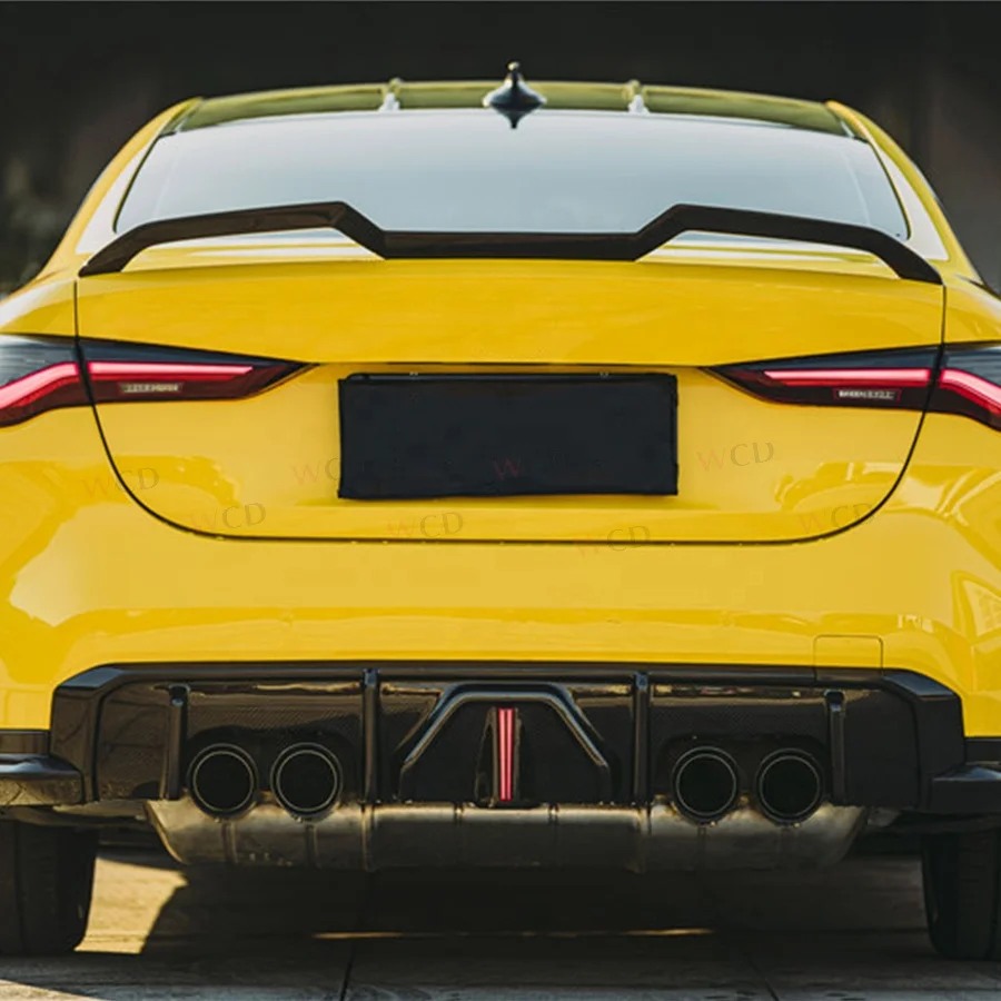 الناشر الخلفي من ألياف الكربون الجافة مع مصباح ليد لـ G80 G82 G83 M3 M4 2021 + المصد الخلفي الناشر الشفاه الفاصل هيكل السيارة