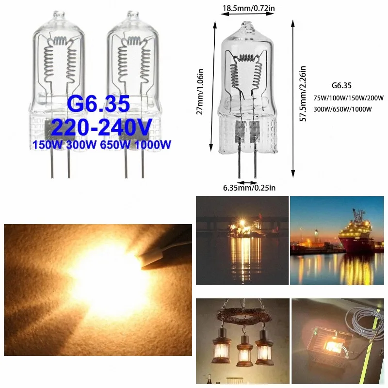 2-Pack 230V G6.35 GX6.35 Marine Tungsten Bulb 150W 300W 650W 1000W Fishing Light Bulb