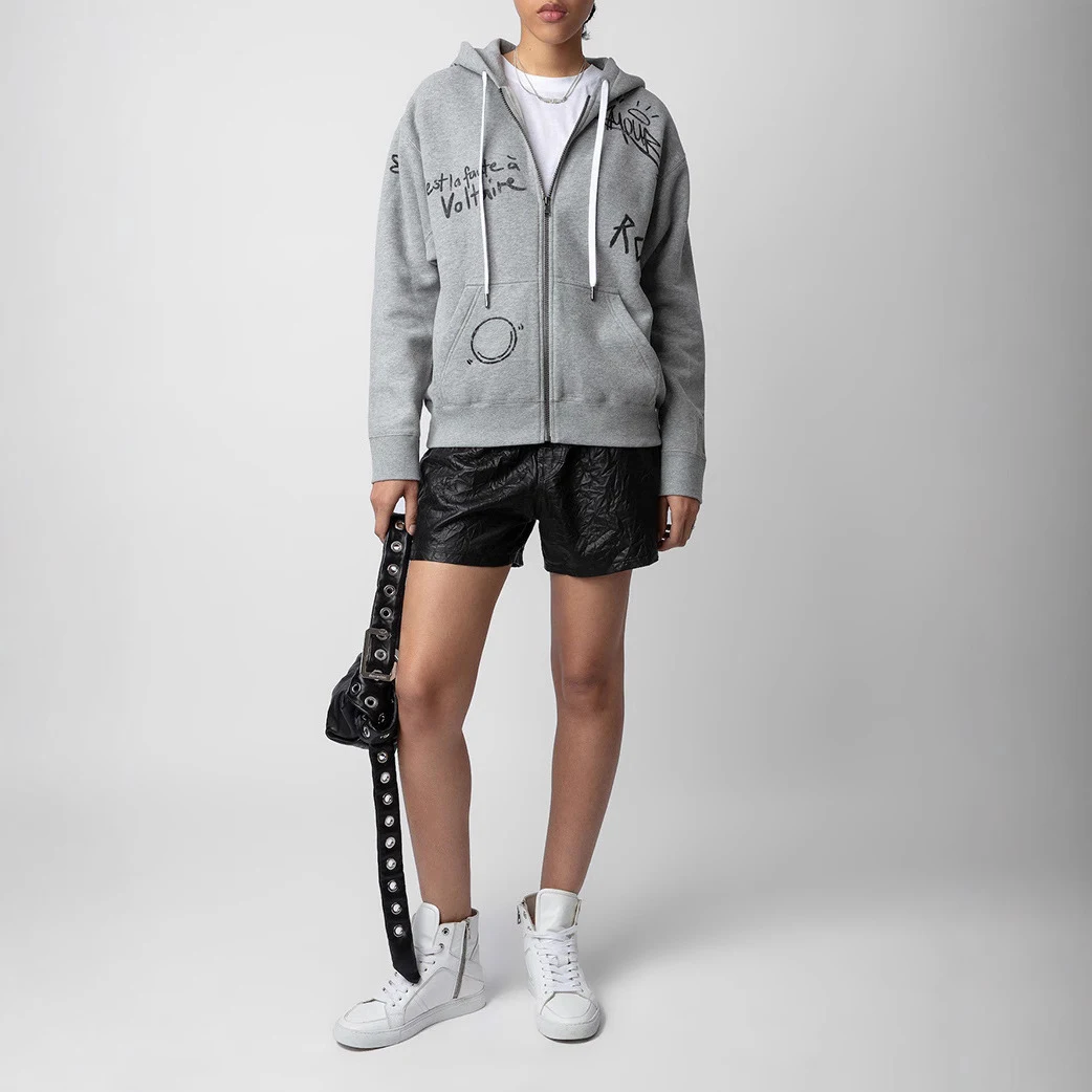 شتاء جديد وصول الفرنسية المتخصصة ZV كامل الكتابة على الجدران إلكتروني طباعة الصوف جاكيت زيبرا المرأة مقنعين البلوز