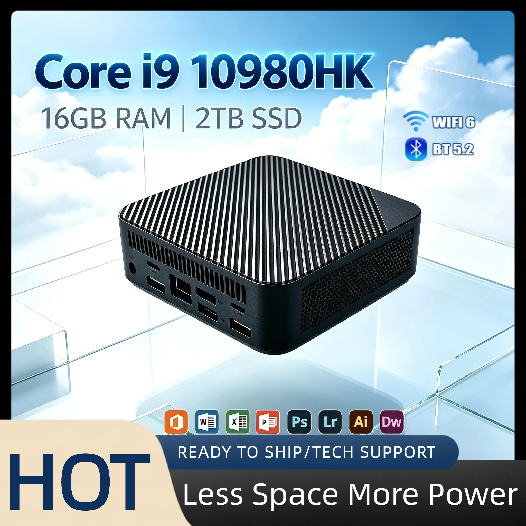 Intel i9 10980HK Small Mini PC 16GB DDR4 512GB NVMe SSD Triple 4K Monitor WiFi6 BT5.2 Silent Office Home Desktop Workstation