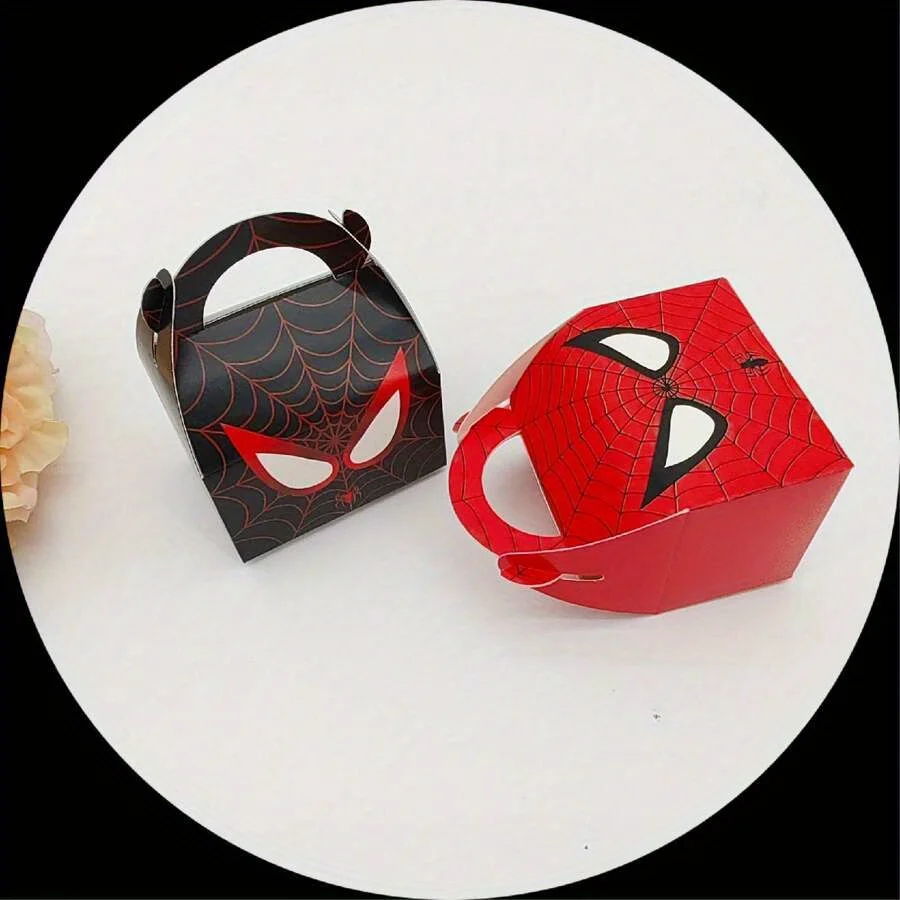 Mesuca Spider Web Pattern Party Favor Box with Handle Cartoon Candy Treat Gift Box for Birthday Decorations Valentine's Day