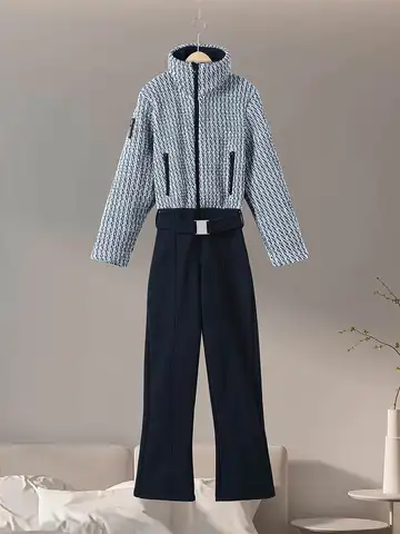 Fashion Women's Jumpsuit Stand Collar Full Sleeve Slim Solid Female Set 2026 Sping Winter Chic Casual Thick Cozy Lady Ski Suit